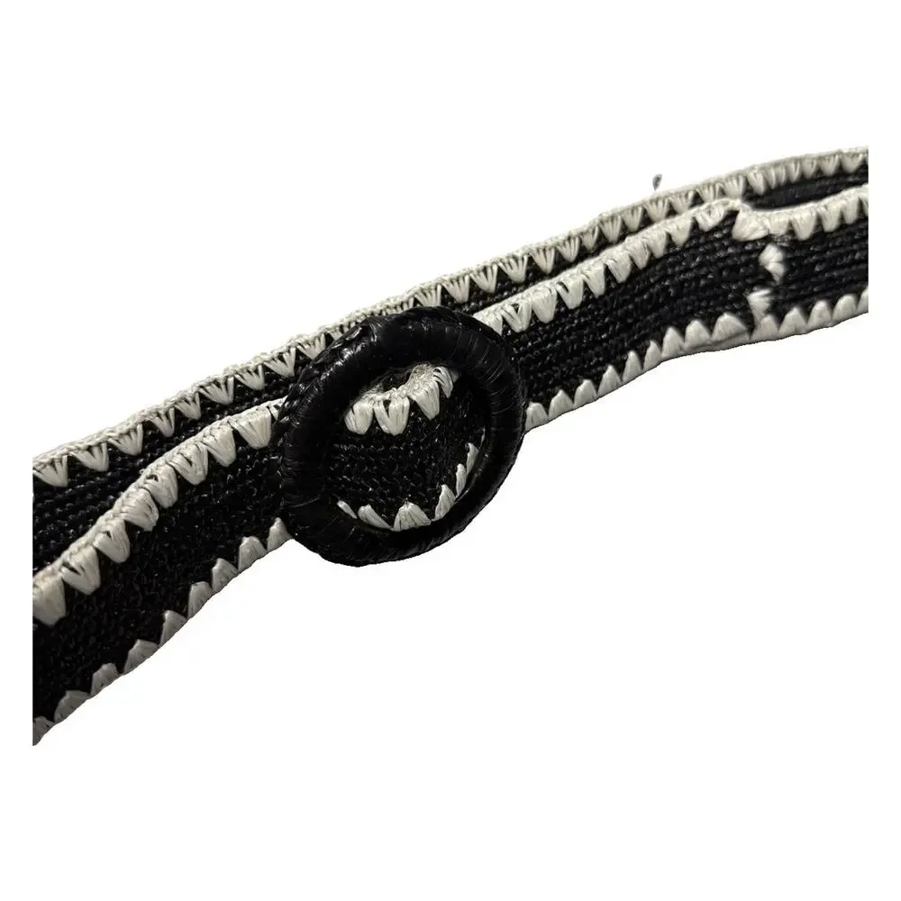 Womens Vintage Stretchy Statement Belt Size Small Black & Cream Raffia Look